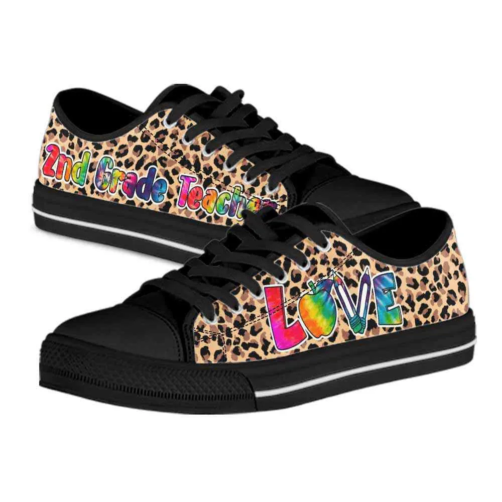 2Nd Grade Teacher Leopard Love Low Top Shoes, Teacher Shoes, Low Top Sneakers