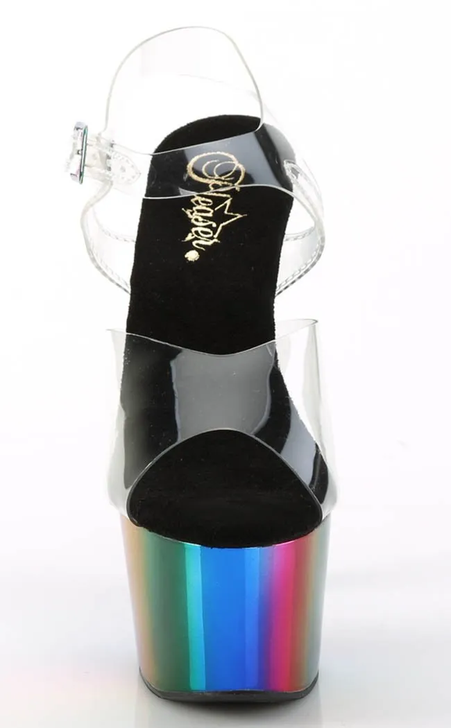 ADORE-708RC Clear & Rainbow Chrome Heels