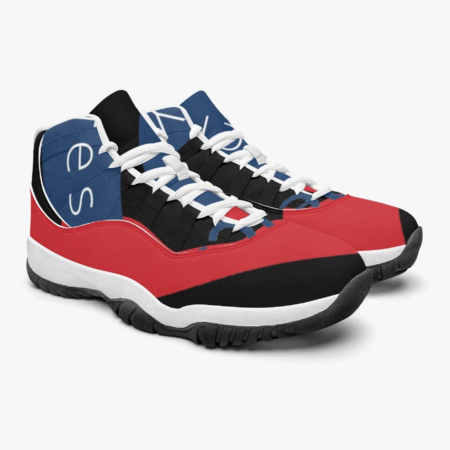 AJ11 Style Basketball Sneakers - Red, White and Blue