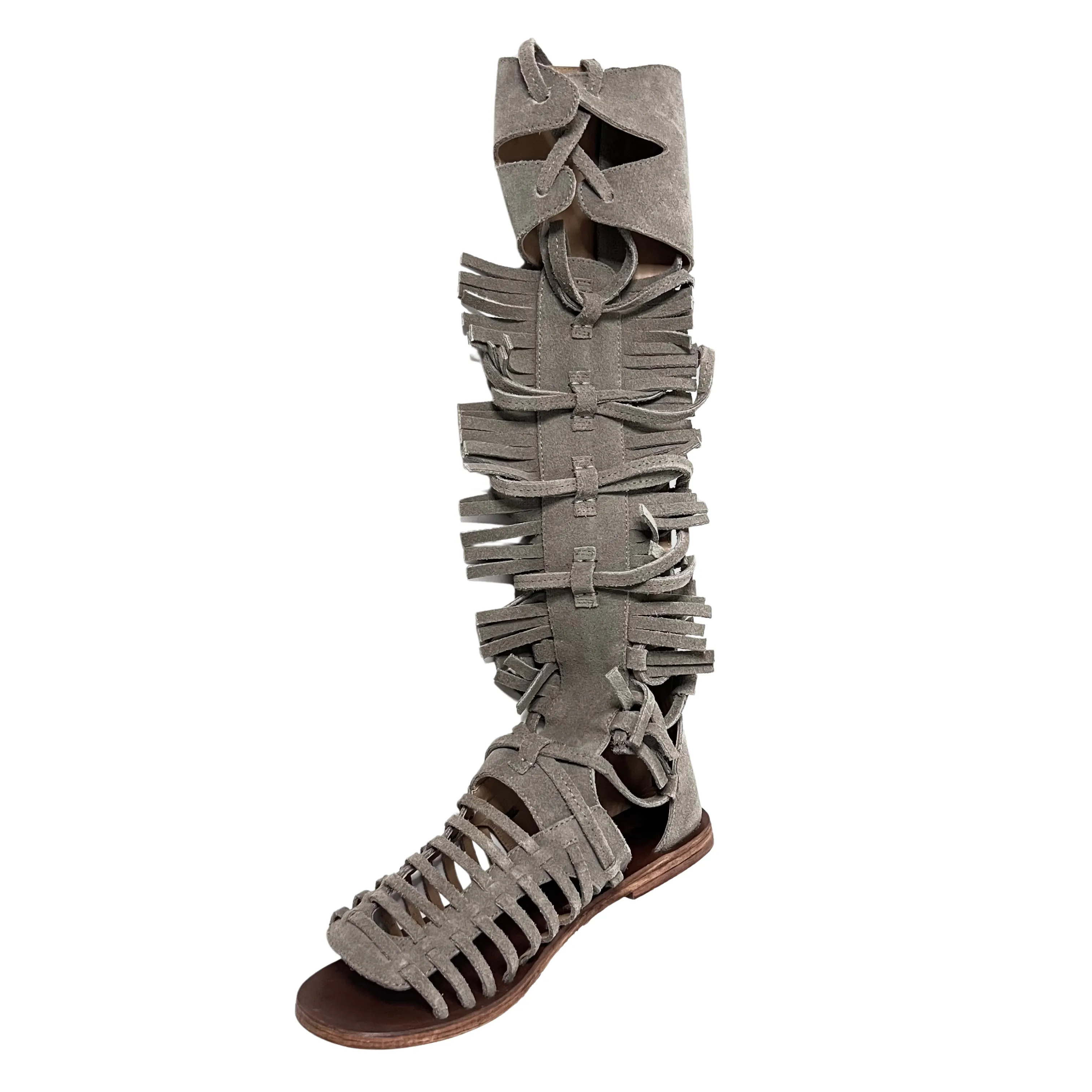 Amira Knee high Gladiator sandal in Khaki color