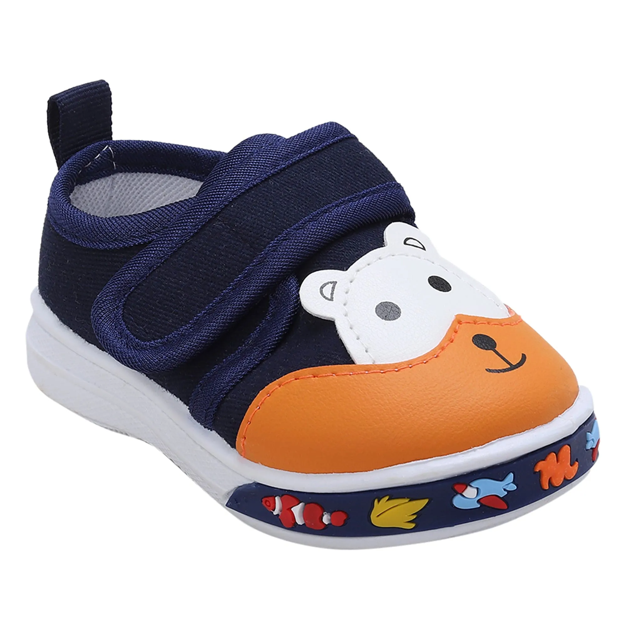 Baby Moo Blissful Bear Velcro Strap Anti-Skid Chu Chu Sound Sneakers - Navy Blue