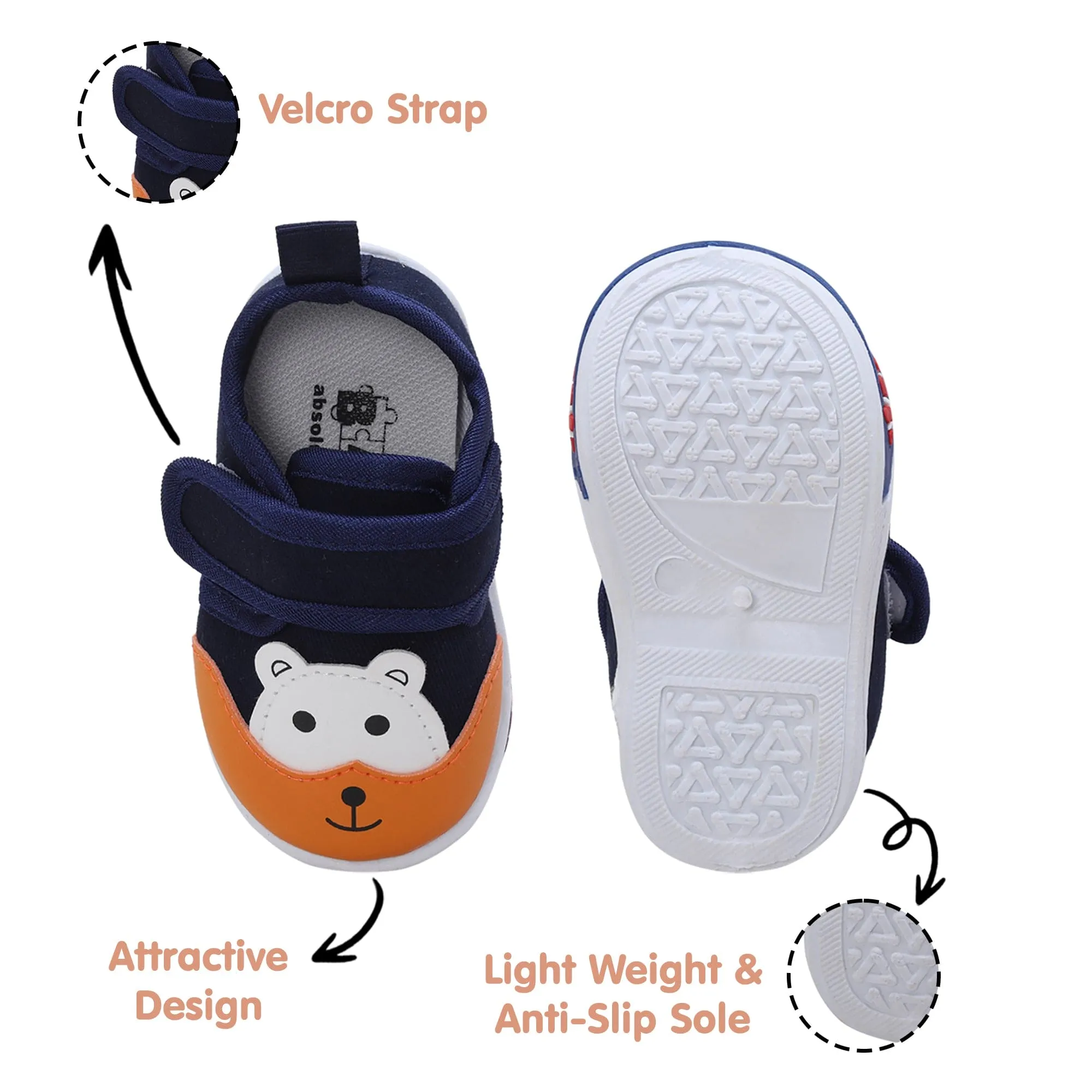 Baby Moo Blissful Bear Velcro Strap Anti-Skid Chu Chu Sound Sneakers - Navy Blue