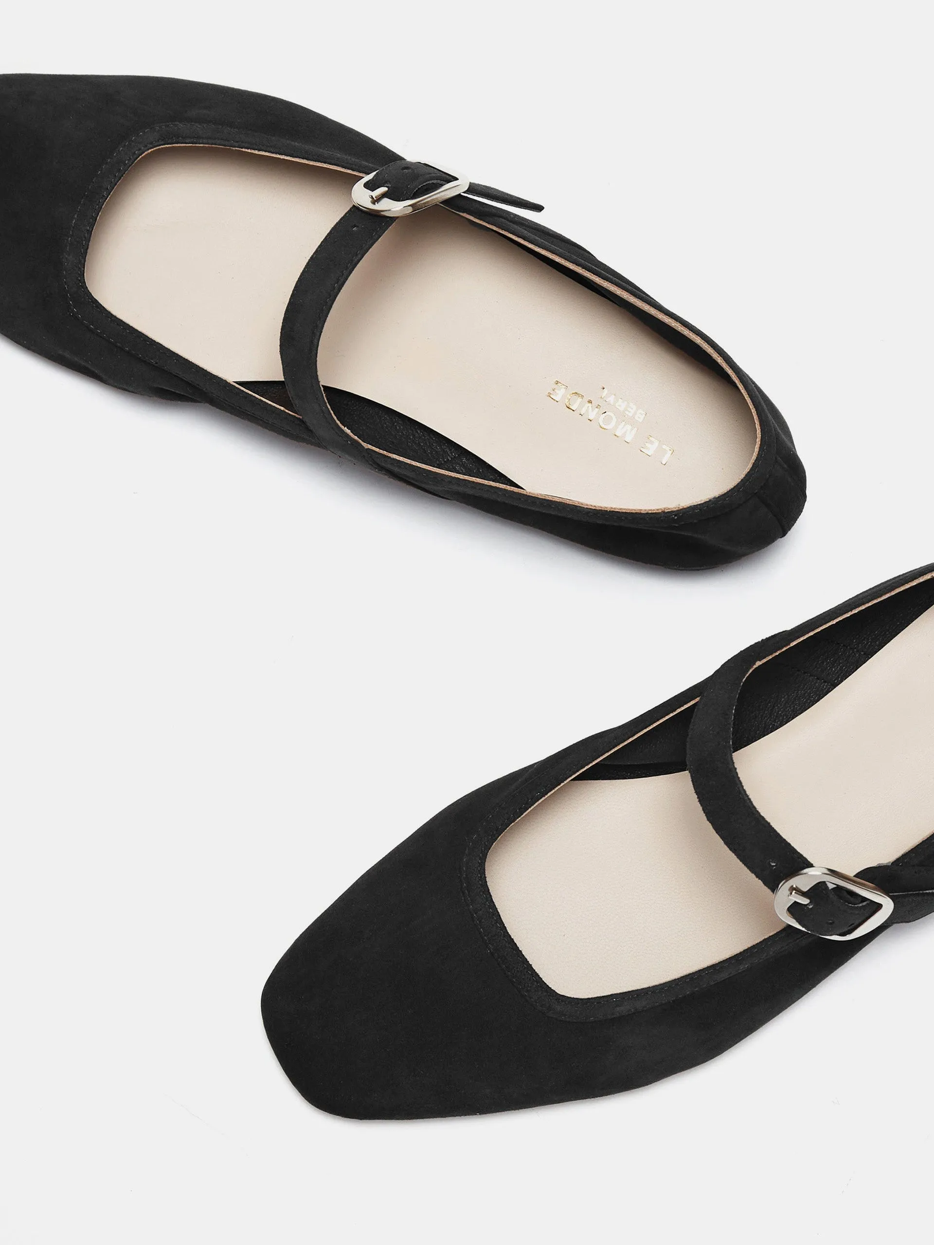 Black suede ballet Mary Jane flats