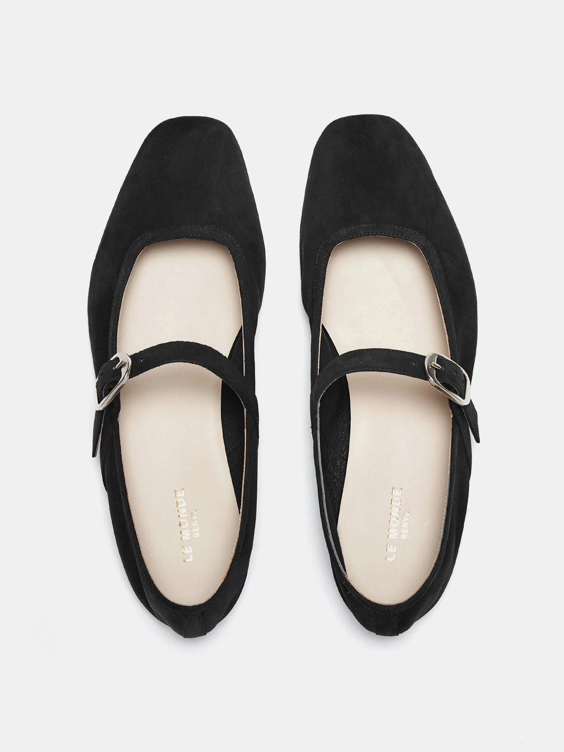 Black suede ballet Mary Jane flats