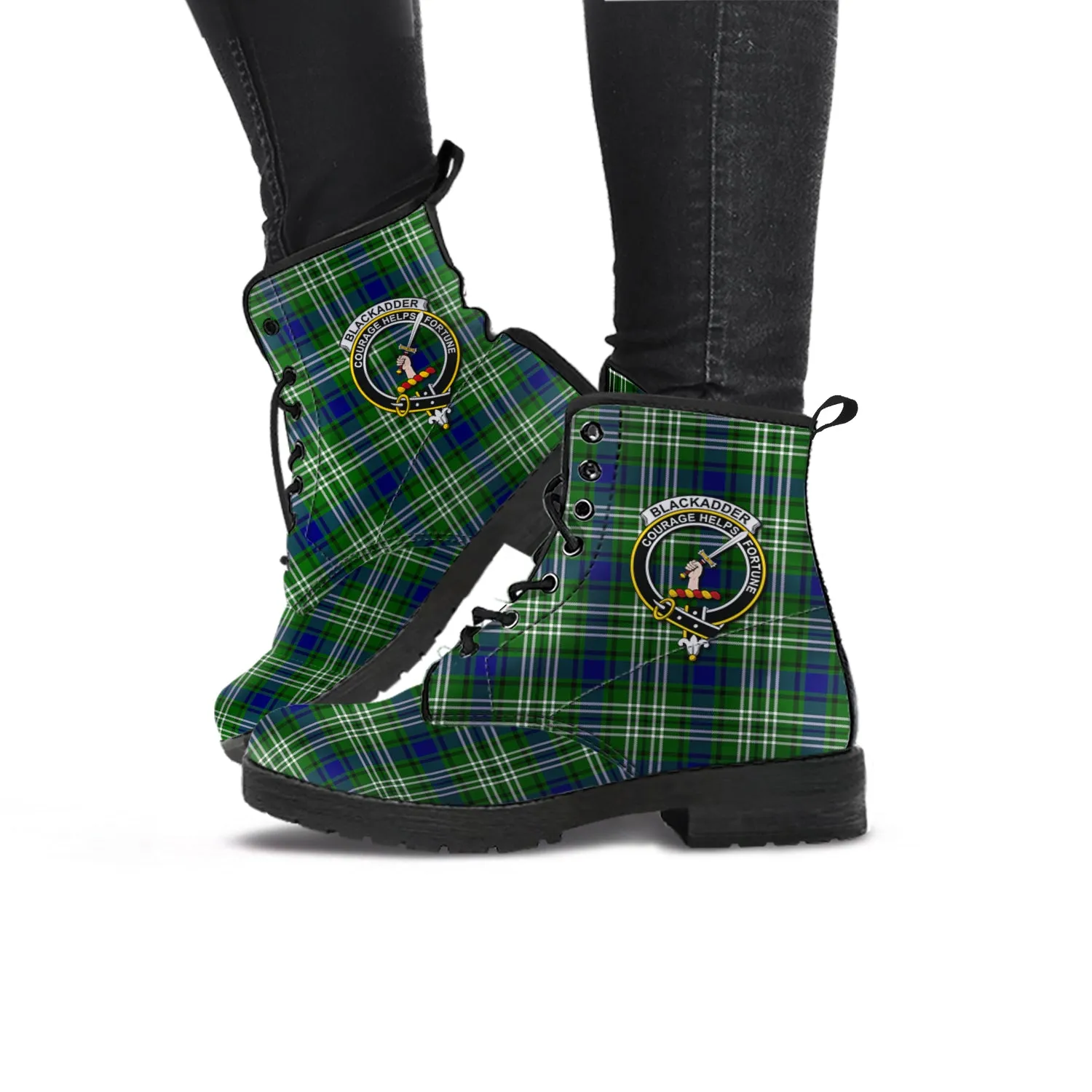 Blackadder Tartan Leather Boots with Family Crest