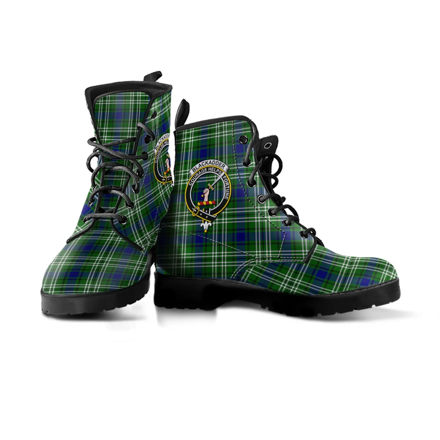 Blackadder Tartan Leather Boots with Family Crest