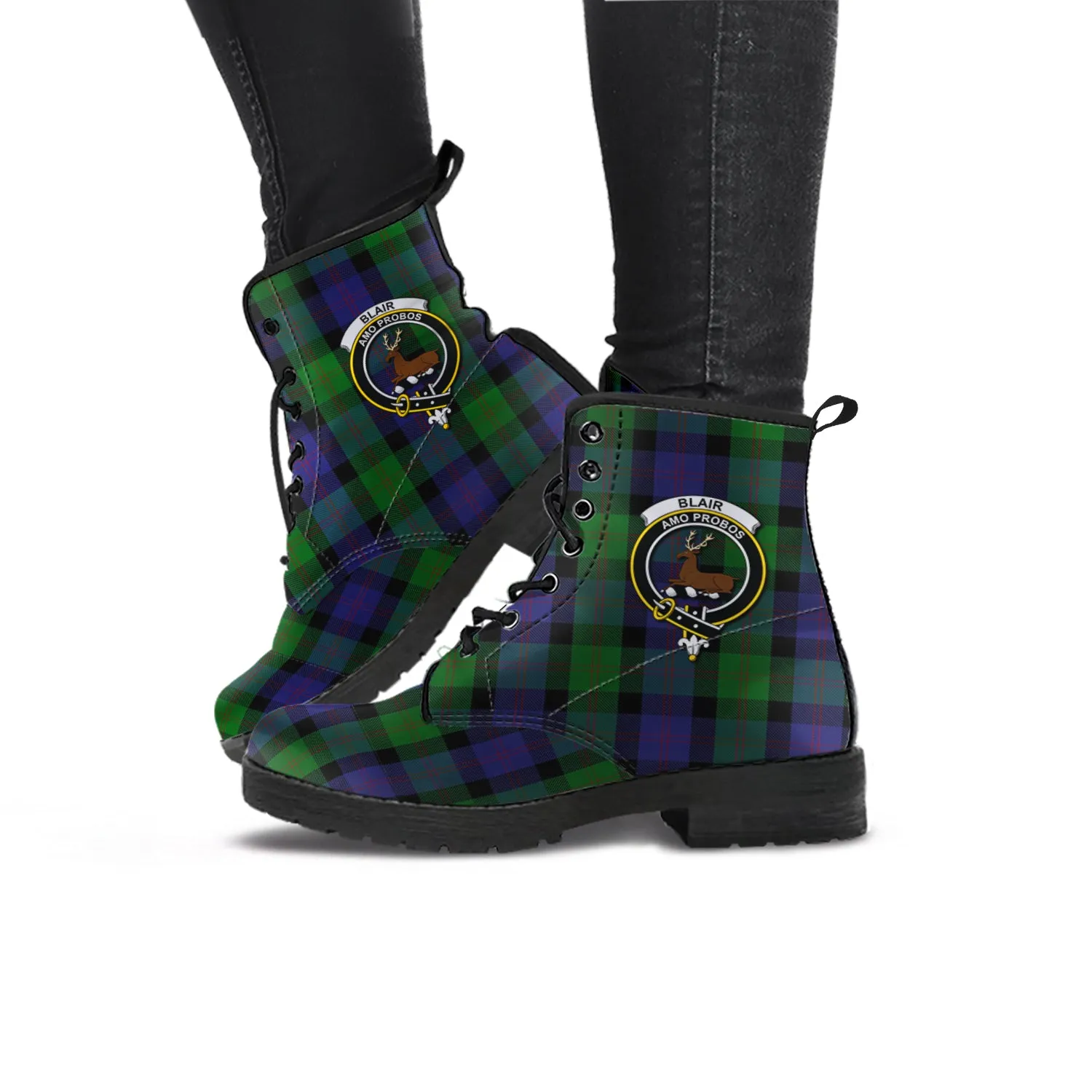 Blair Tartan Leather Boots with Family Crest