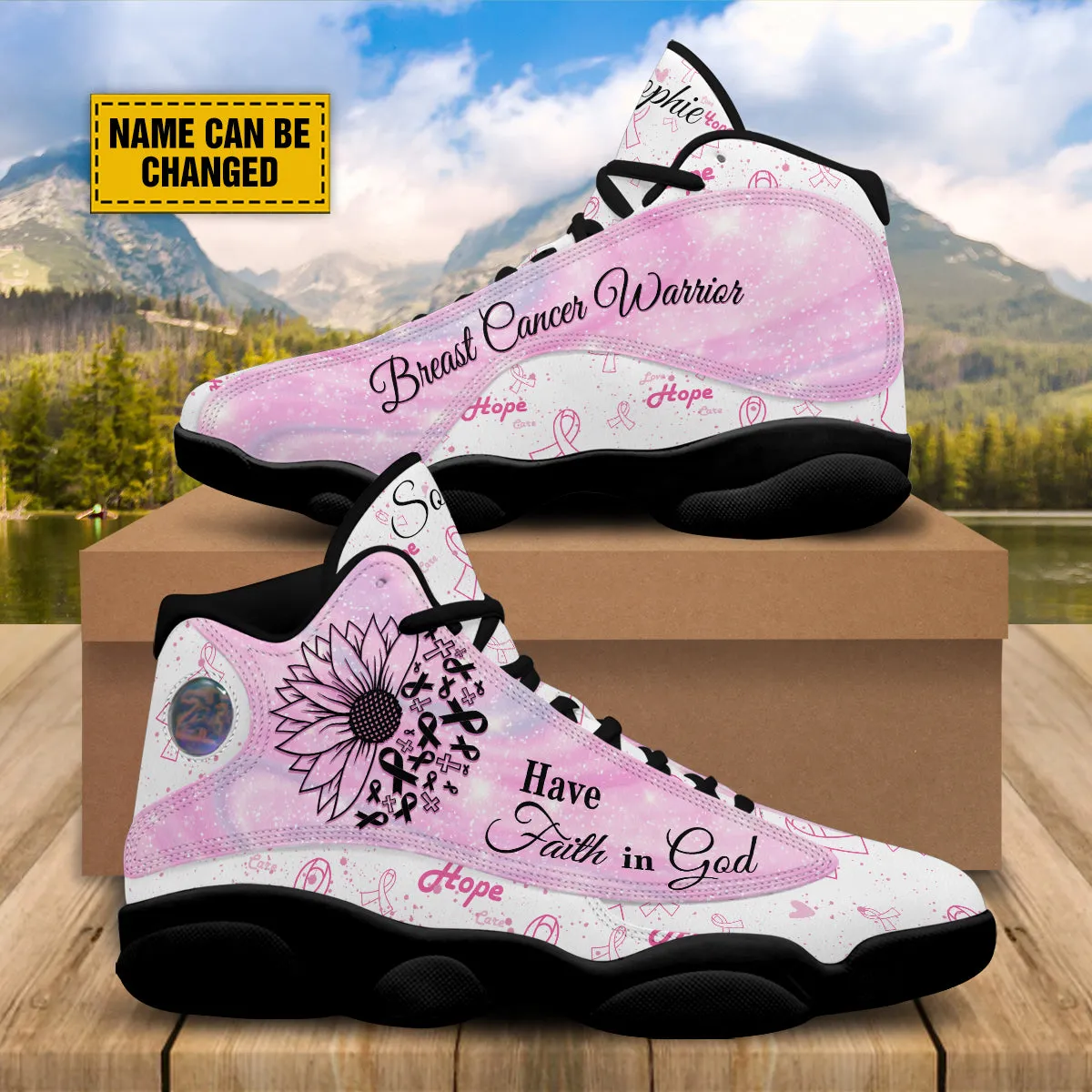 Breast Cancer Warrior Customized Basketball Shoes - Sunflower Faith Shoes