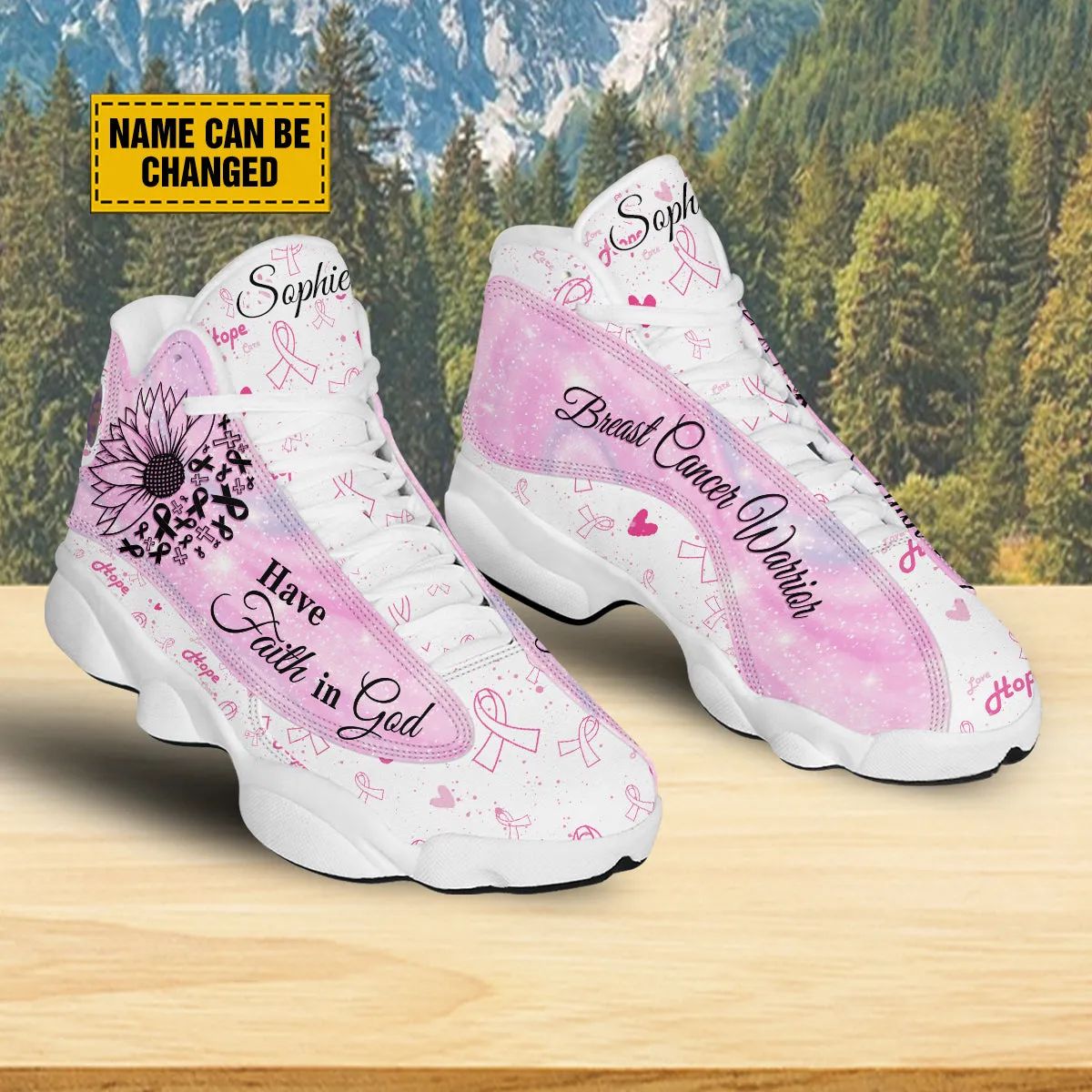 Breast Cancer Warrior Customized Basketball Shoes - Sunflower Faith Shoes