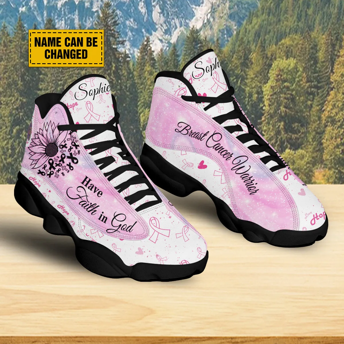 Breast Cancer Warrior Customized Basketball Shoes - Sunflower Faith Shoes