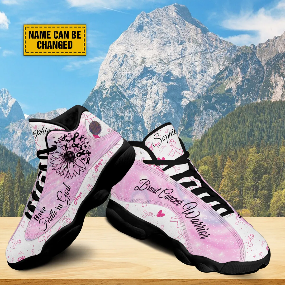 Breast Cancer Warrior Customized Basketball Shoes - Sunflower Faith Shoes