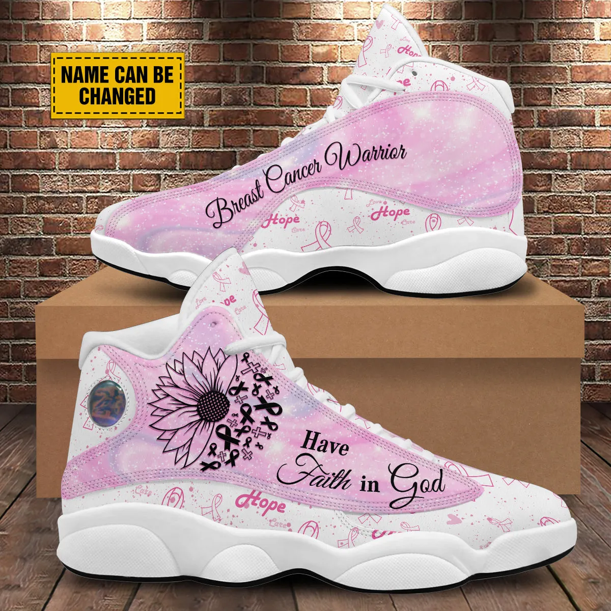 Breast Cancer Warrior Customized Basketball Shoes - Sunflower Faith Shoes