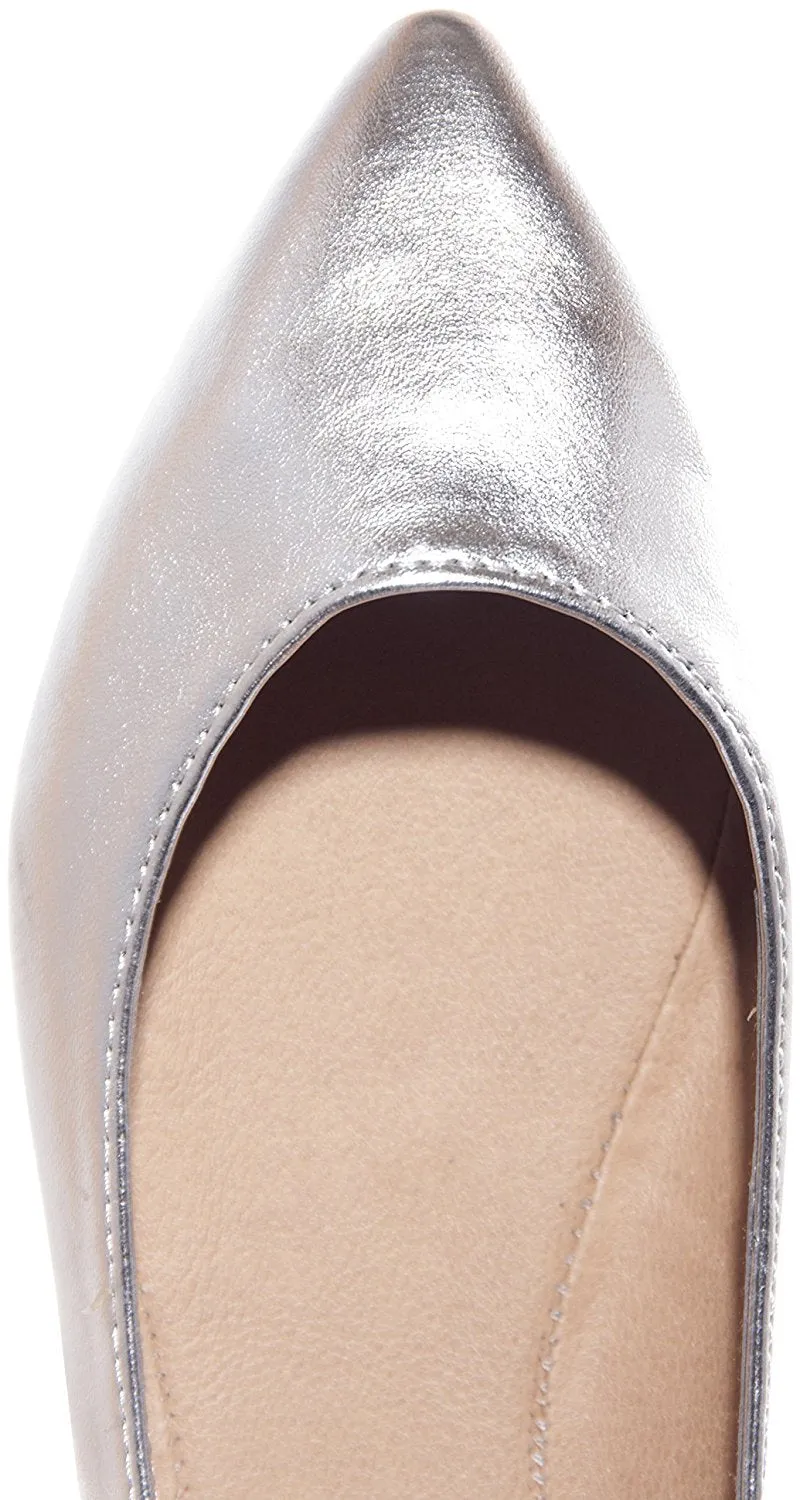 Breckelles - Womens Talia-09 Pointed Toe Ballet Flats, Silver 38045-7B(M)US