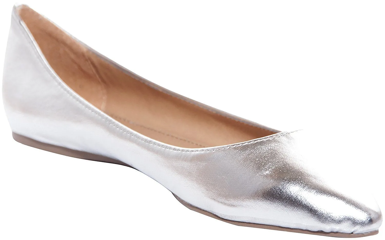 Breckelles - Womens Talia-09 Pointed Toe Ballet Flats, Silver 38045-7B(M)US