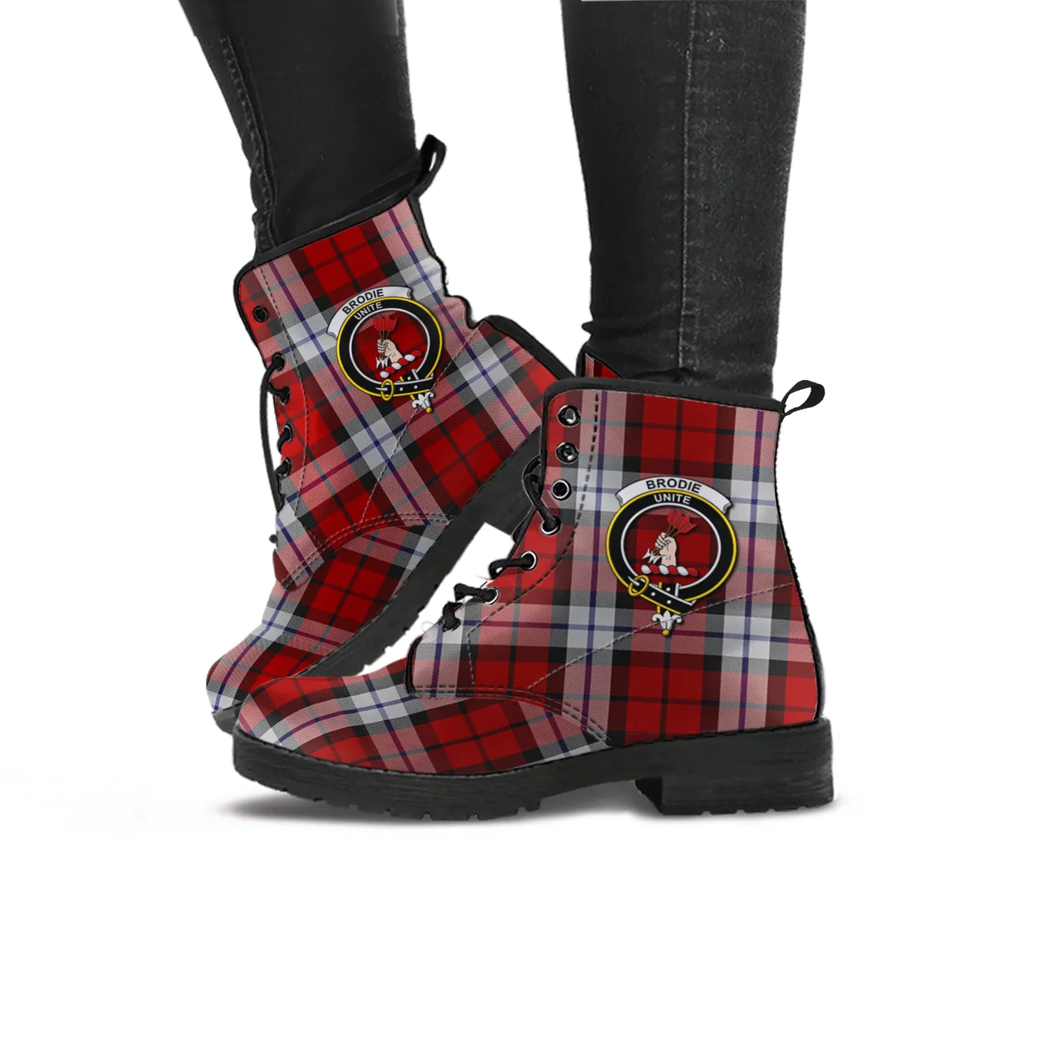 Brodie Dress Tartan Leather Boots with Family Crest