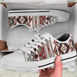 Brown Tan Aztec Boho Chic Bohemian Low Top Shoes, Low Top Sneaker, Low Top Canvas Shoes