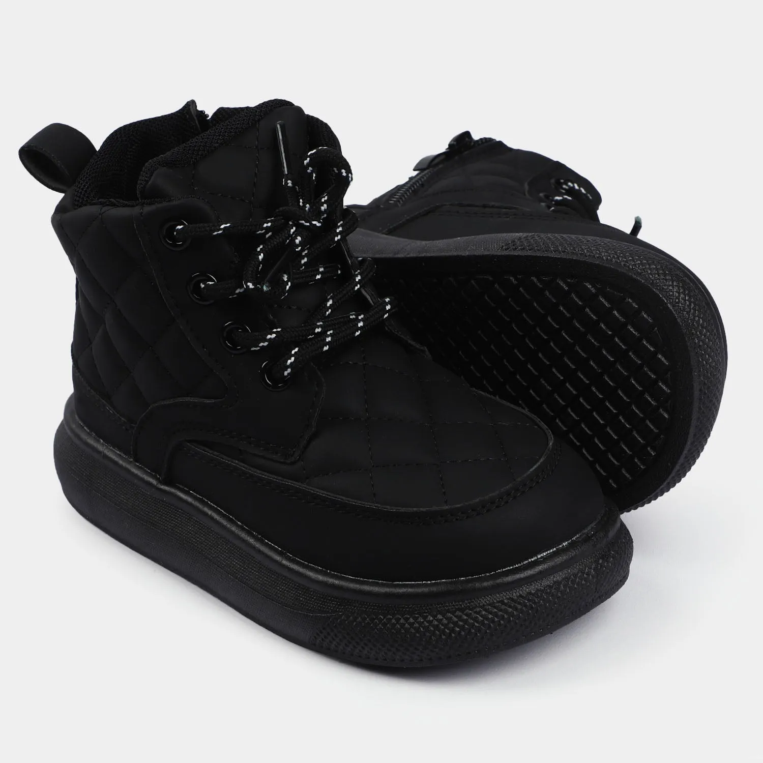 Casual Lace Up Boots For Boys-08-BLACK