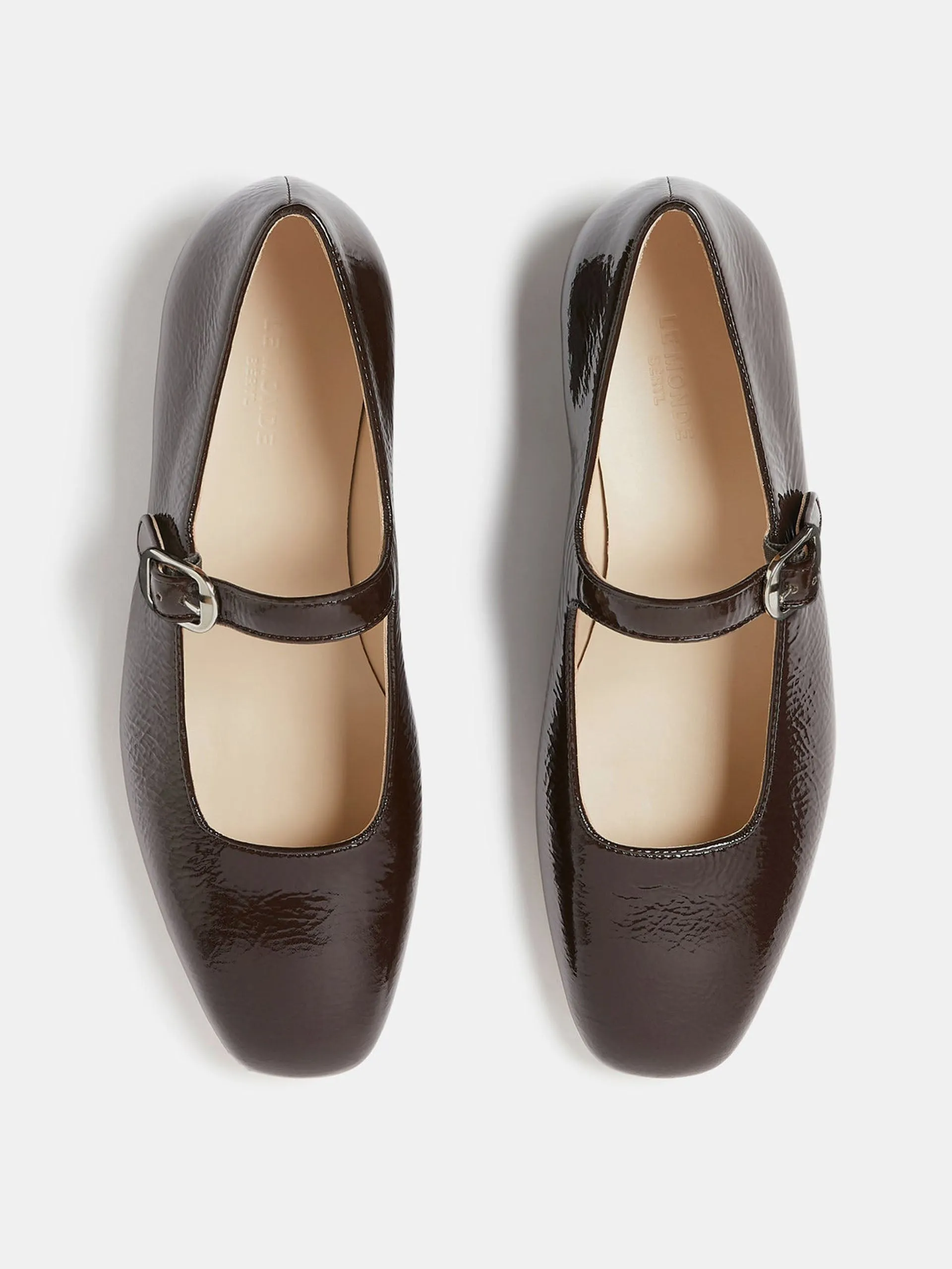 Chocolate patent leather Mary Jane flats