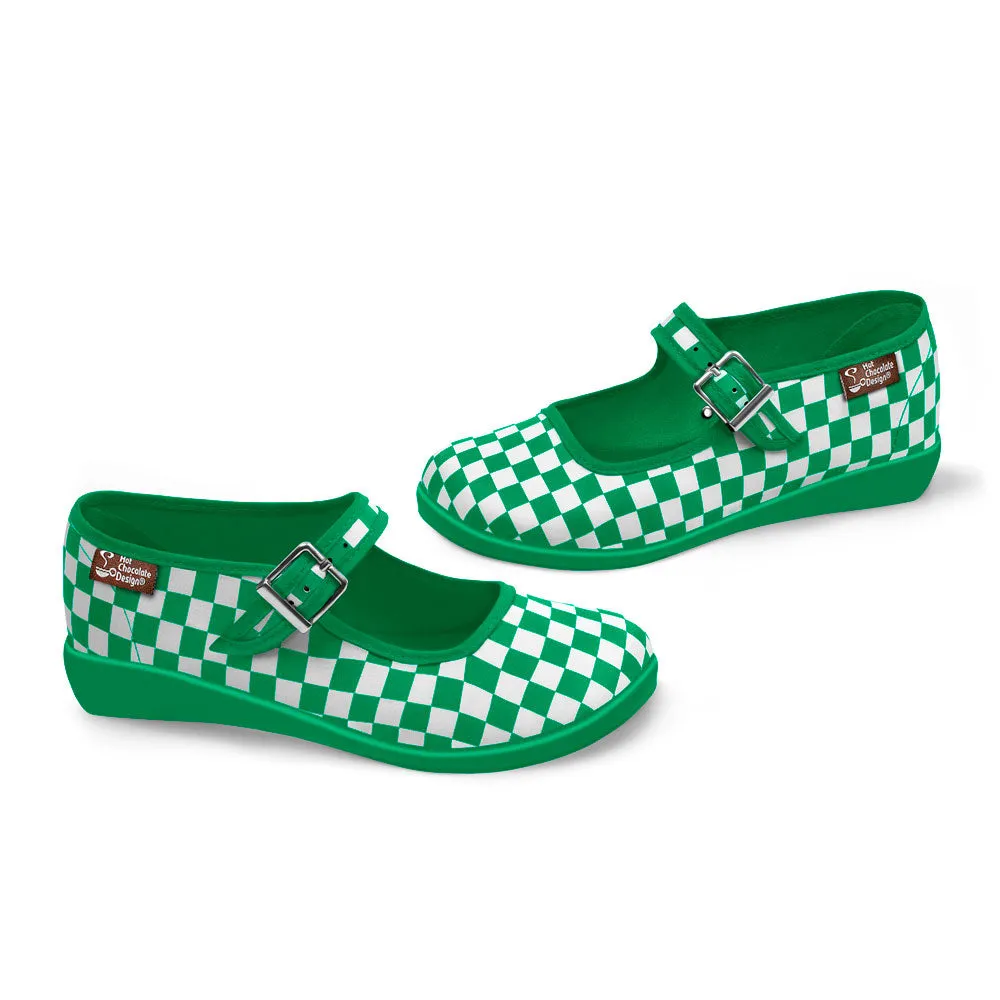 Chocolaticas® Checkers Green Women's Mary Jane Flat