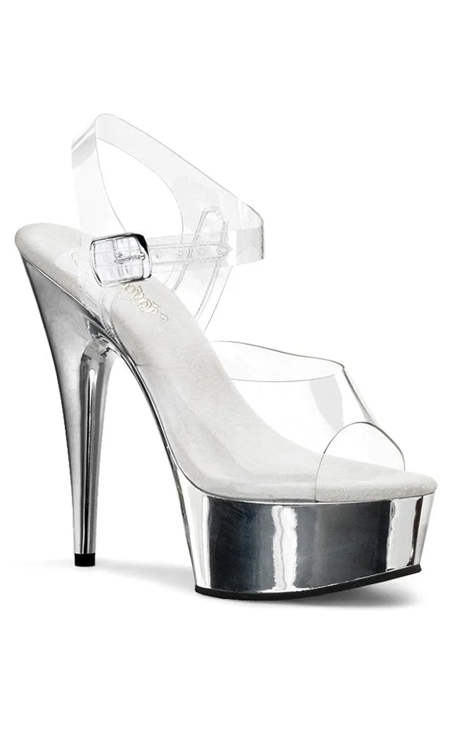 DELIGHT-608 Clear & Silver Chrome Platform Heels