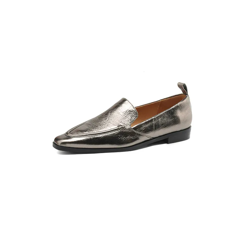 ElegantLux Cow Leather Square Toe Flat Shoes