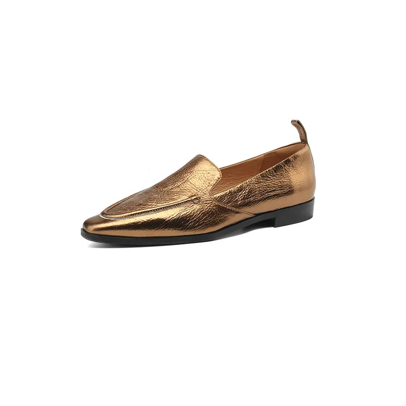 ElegantLux Cow Leather Square Toe Flat Shoes