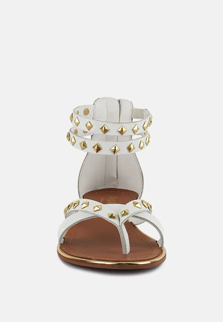 EMMETH Studs Embellished White Flat Gladiator Sandals