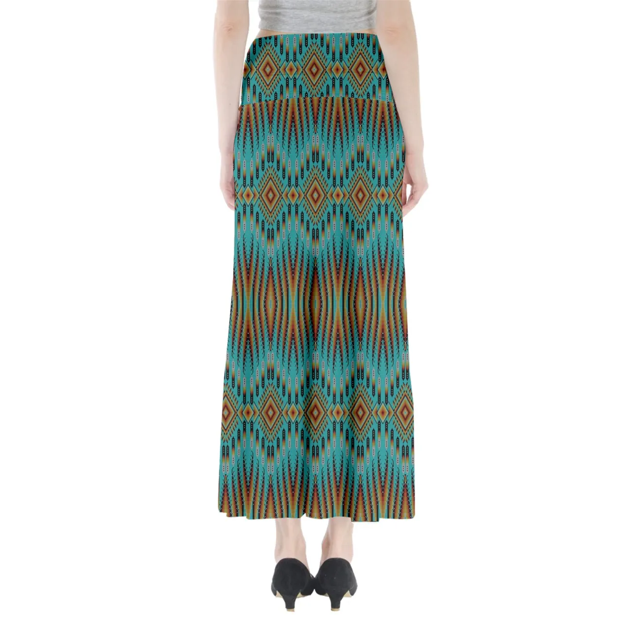 Fire Feather Turquoise Full Length Maxi Skirt