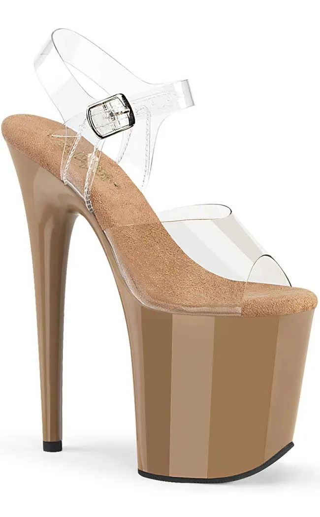 FLAMINGO-808C Clear & Toffee Platform Heels