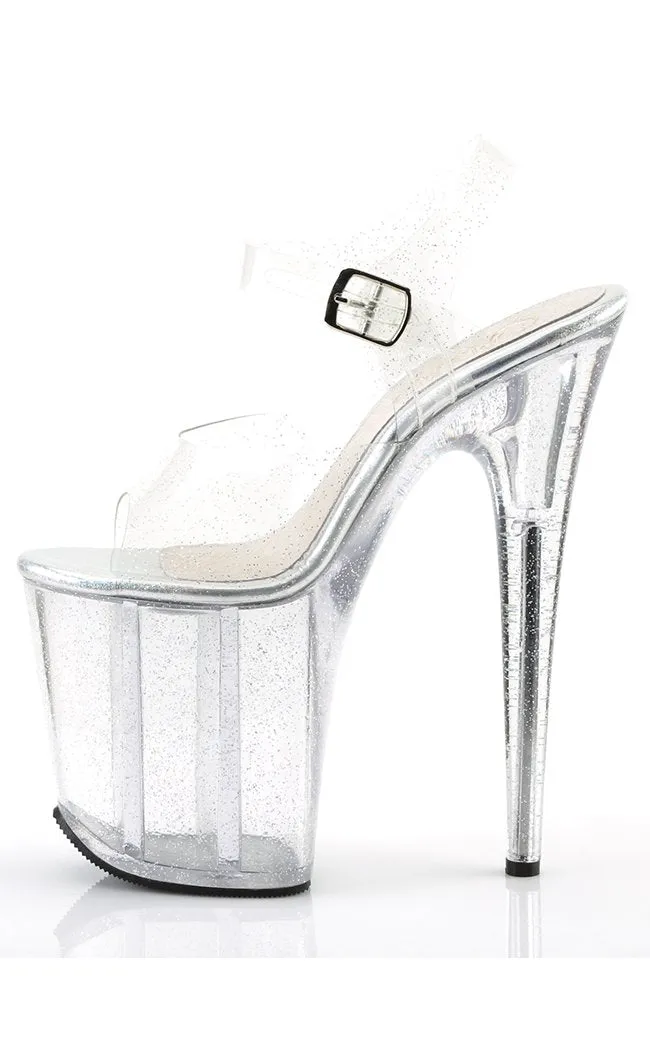 FLAMINGO-808MMG Clear Glitter Platform Heels