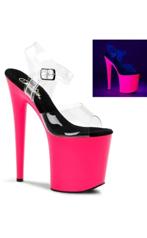 FLAMINGO-808UV Clear & Neon Pink Platform Heels