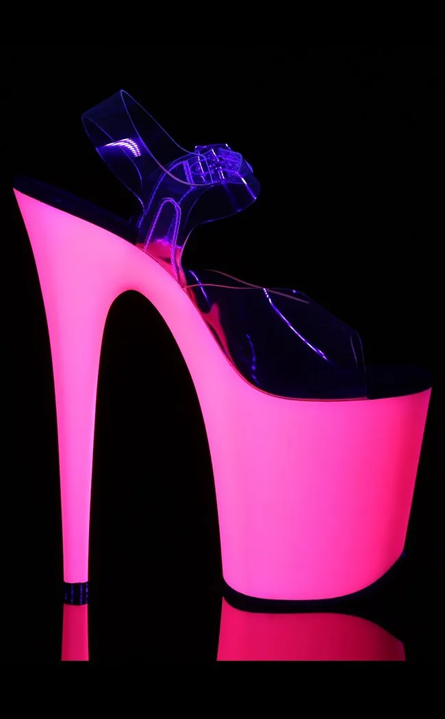 FLAMINGO-808UV Clear & Neon Pink Platform Heels