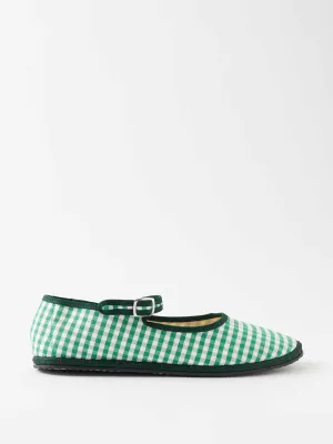 Green gingham mary jane flats