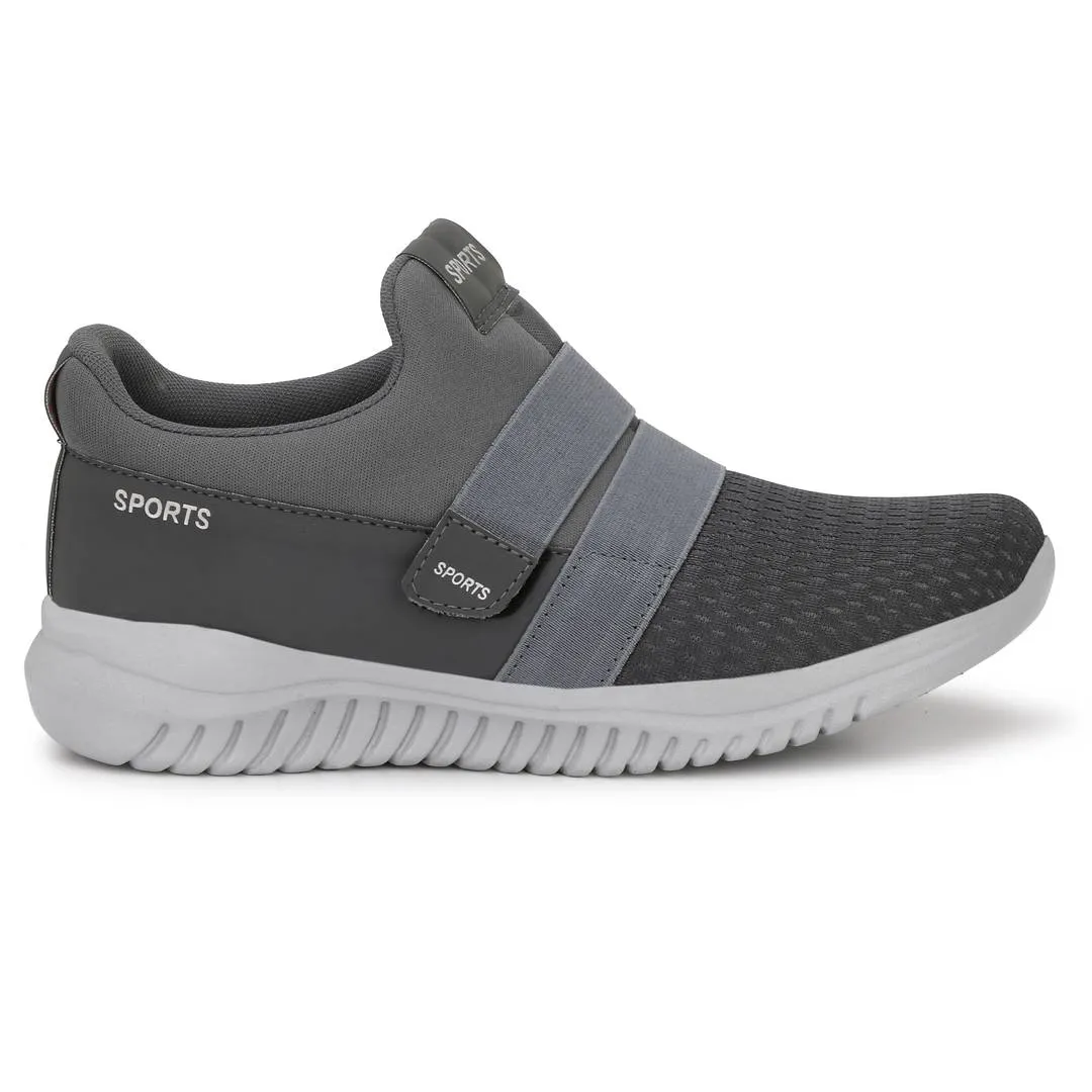 Grey Canvas Mesh Slip On Velcro Casual Wear Walking Running Training Gym Football Sports Shoes