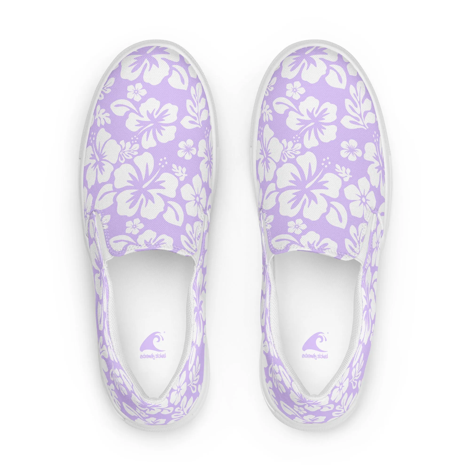 Lavender Hawaiian Flowers Men’s Slip On Canvas Shoes