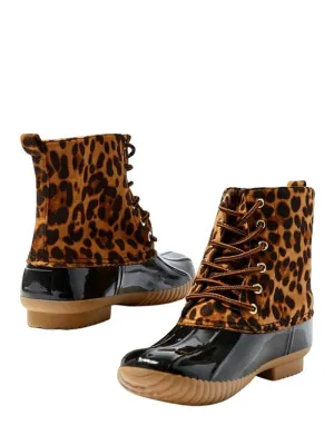 Leopard Waterproof Lace-up Duck Boots