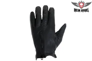 Lined Leather Gloves With Zipper