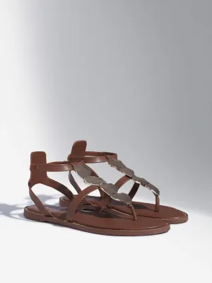 LUNA BLU Tan Hardware Detailed Gladiator Sandals