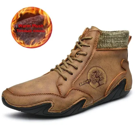 Men Waterproof Warm Handmade Leather Winter Boots