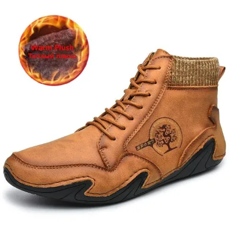 Men Waterproof Warm Handmade Leather Winter Boots