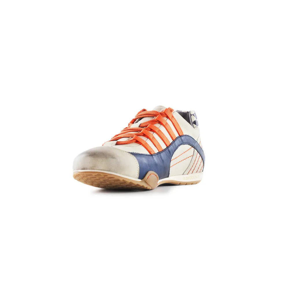 Men's Racing Sneaker in Racing Oil (Creamy White with Navy and Orange)