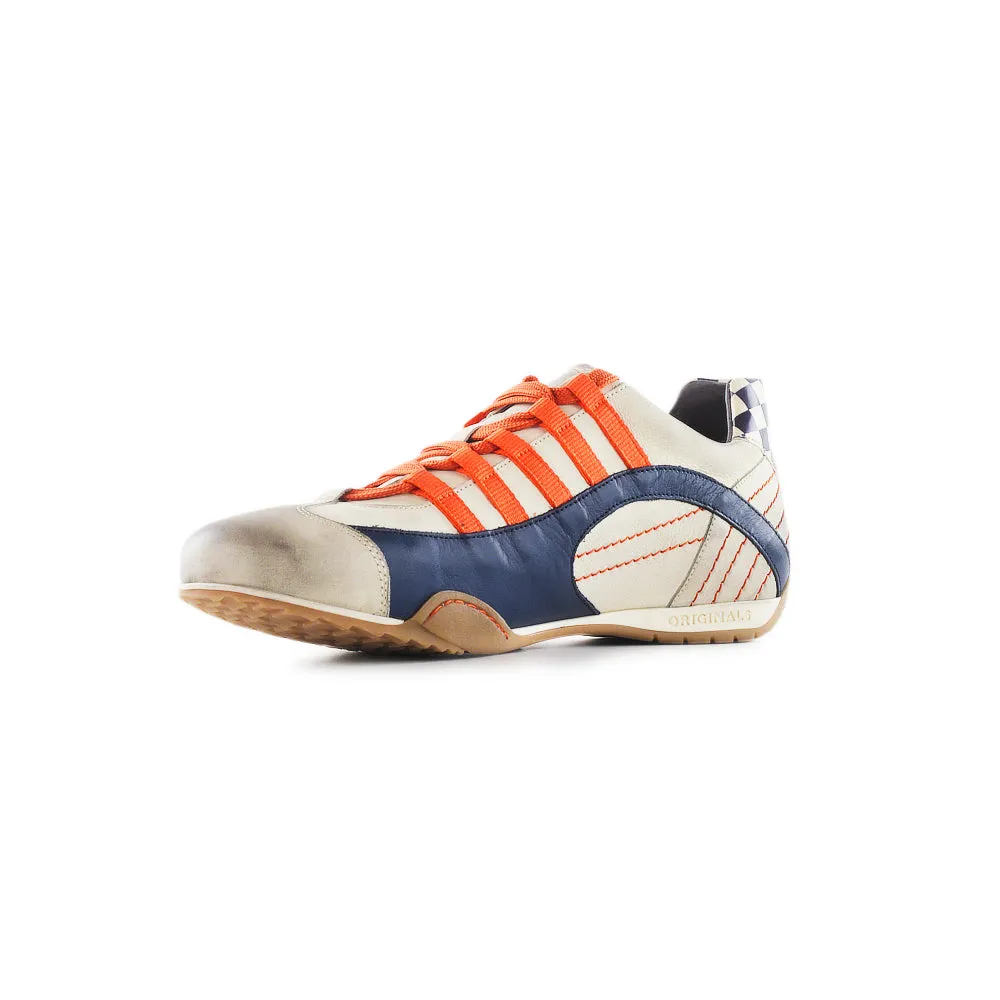 Men's Racing Sneaker in Racing Oil (Creamy White with Navy and Orange)