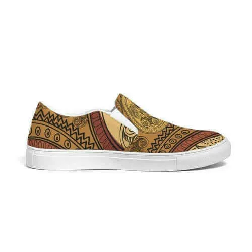 Mens Sneakers, Brown Paisley Low Top Canvas Slip-on Sports Shoes -