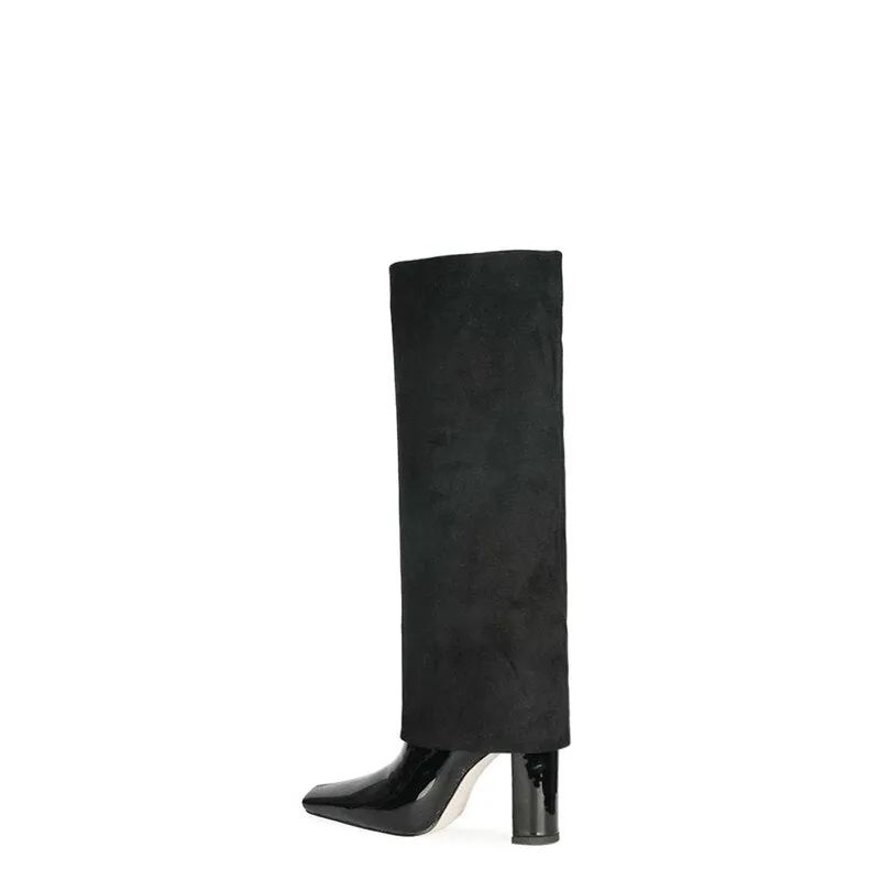 Patent Chic Square Toe Knee-High Heels