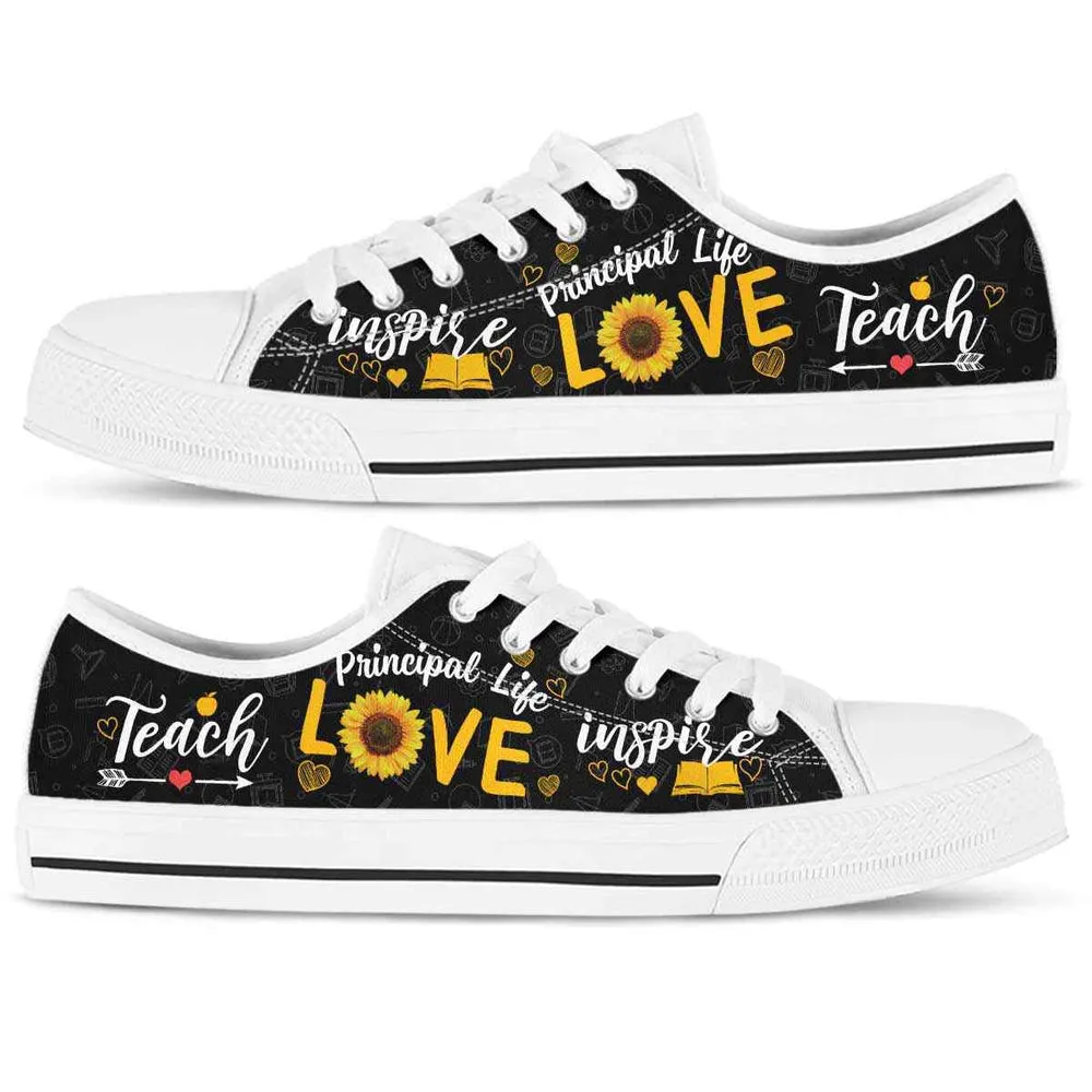 Principal Sunflower Teach Love Inspire Low Top Shoes, Teacher Shoes, Low Top Sneakers