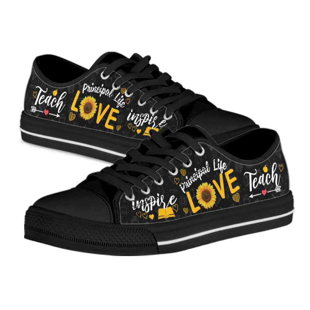 Principal Sunflower Teach Love Inspire Low Top Shoes, Teacher Shoes, Low Top Sneakers