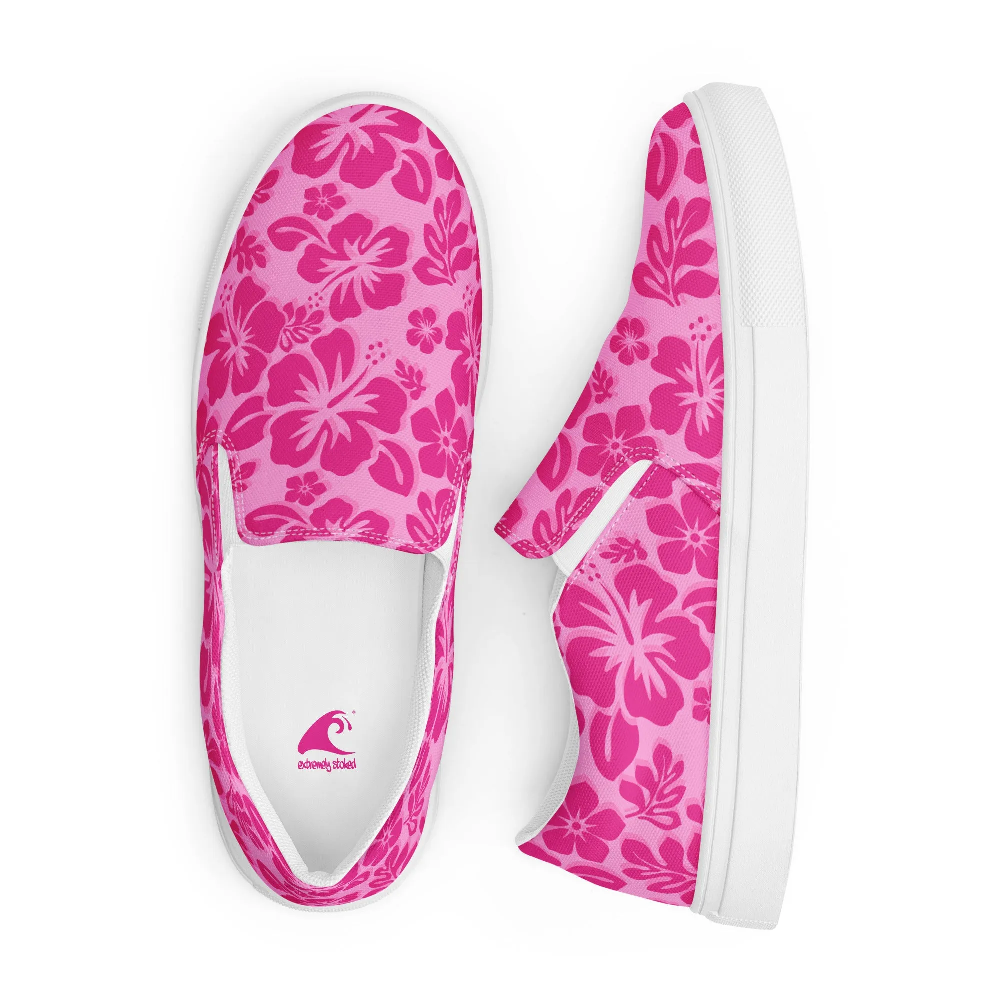 Raspberry Pinks Hawaiian Flowers Men’s Slip On Canvas Shoes