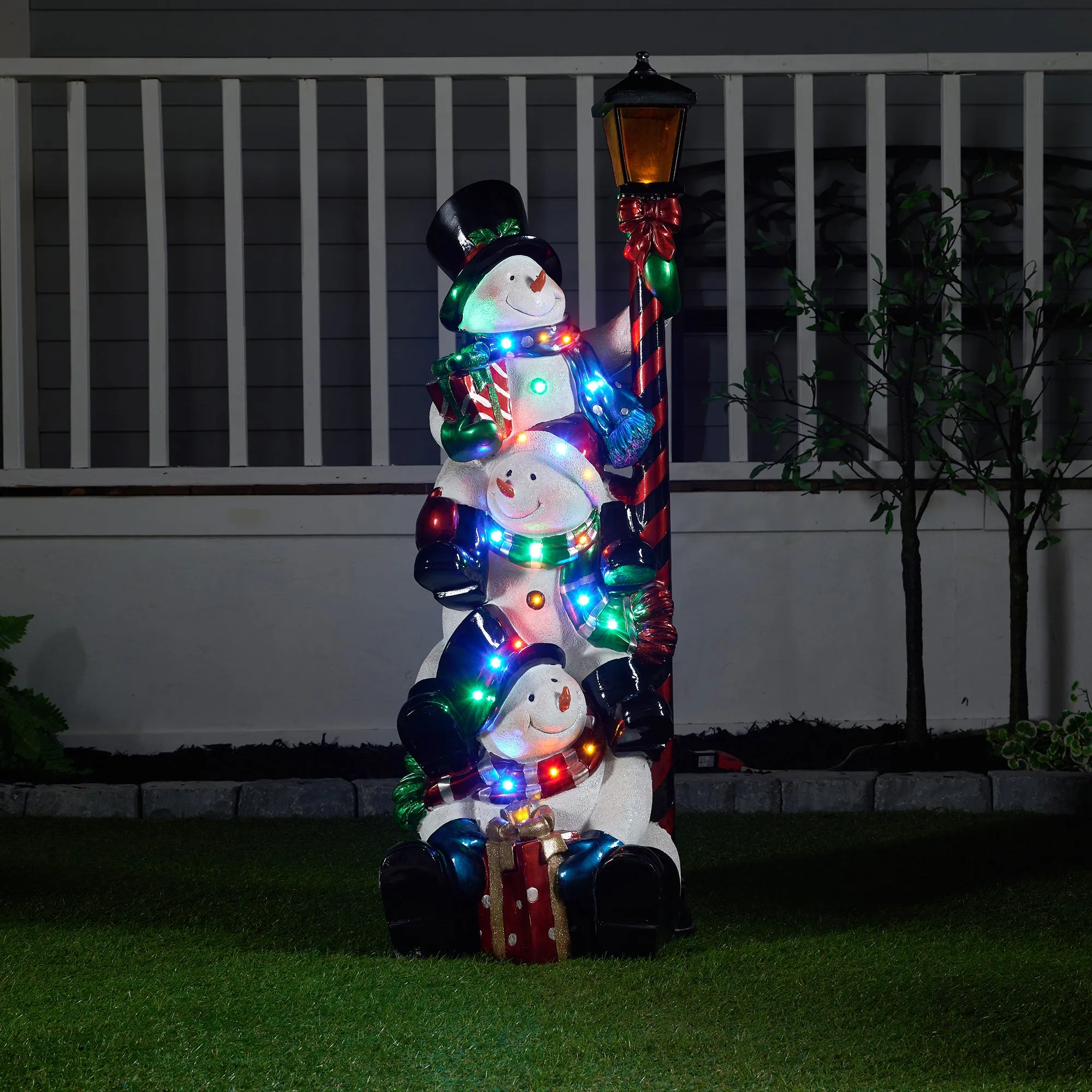 Stacking Snowman Lamp Post With 50 LEDs