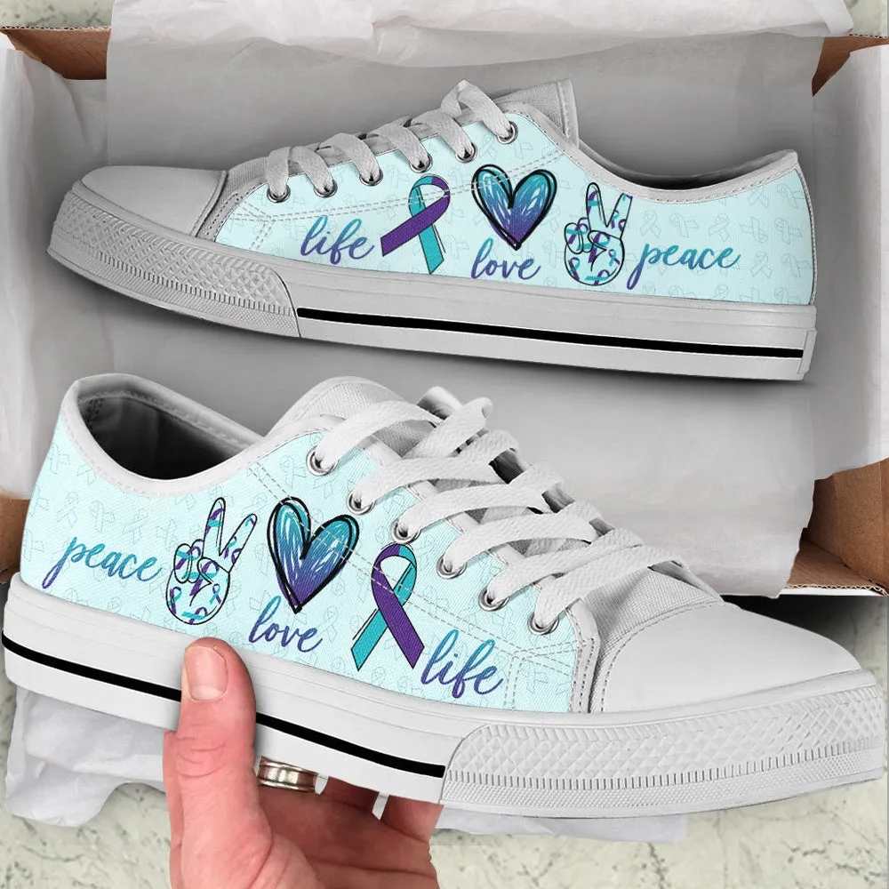 Suicide Prevention Shoes Peace Love Low Top Shoes , Low Top Sneaker, Low Top Canvas Shoes