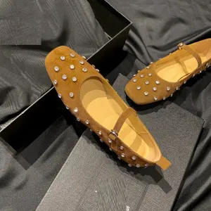 TAVIMART  -  Women Flats Genuine Leather s Mary Jane Flats Shoes Woman Buckles Spring Summer Fashion New Rivets Soft Leather Shoe